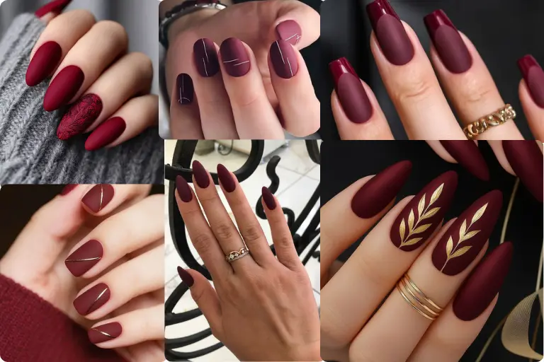 Burgundy matte nails