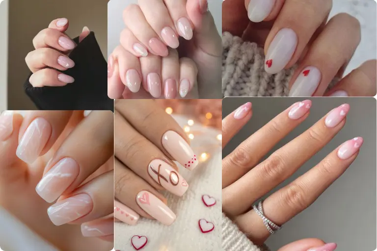 Milky nude Valentine nails