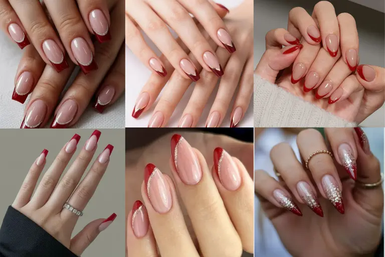 Neutral nails with red tips