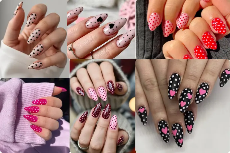 Polka dot Valentine nails