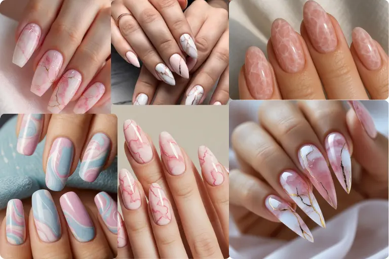 Soft pink marble nails
